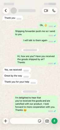 Anonymised post-delivery buyer feedback confirming receipt and satisfaction