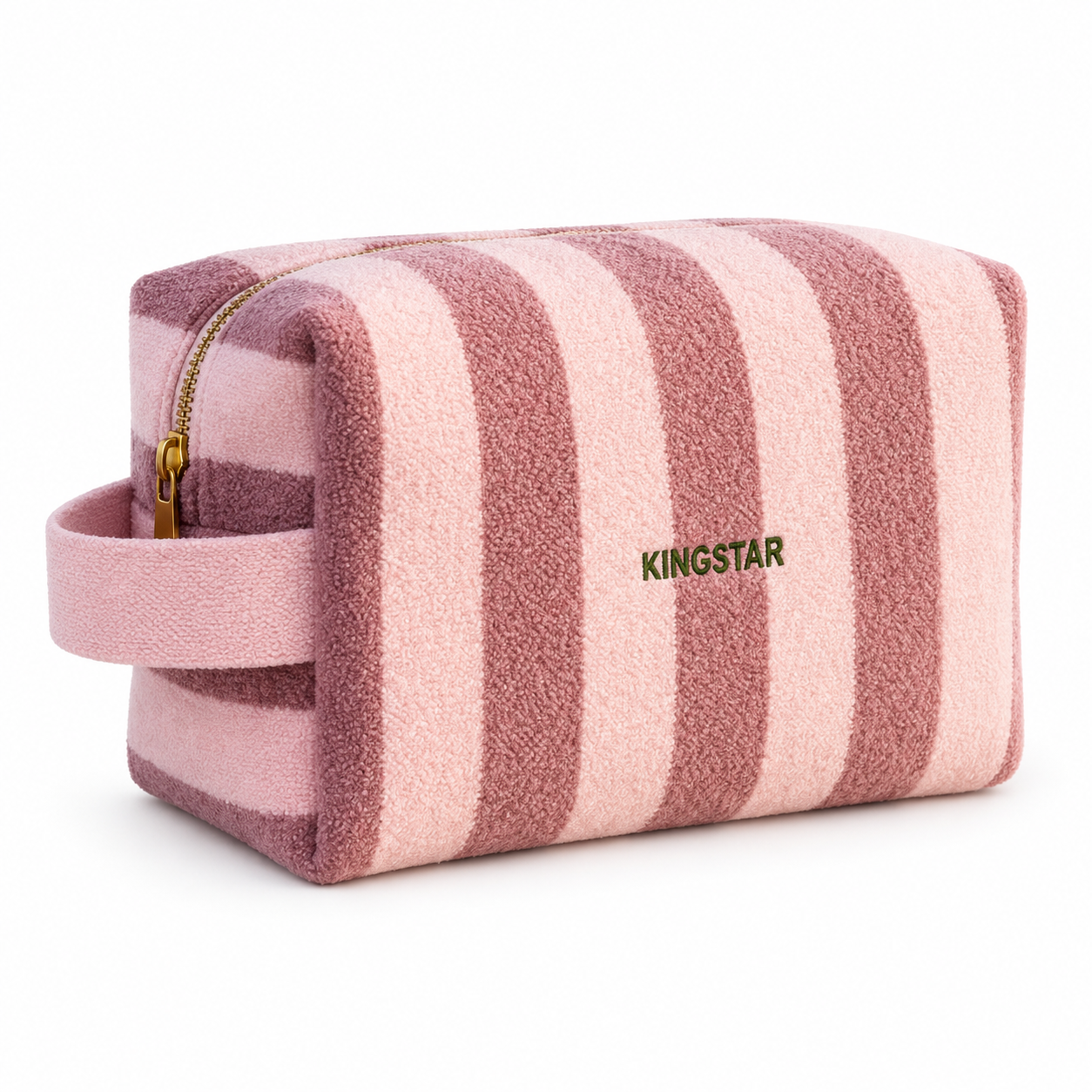 Striped pink terry towel cosmetic bag