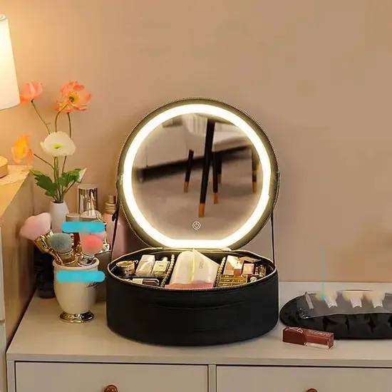 Custom Round LED Mirror Cosmetic Case product view 4