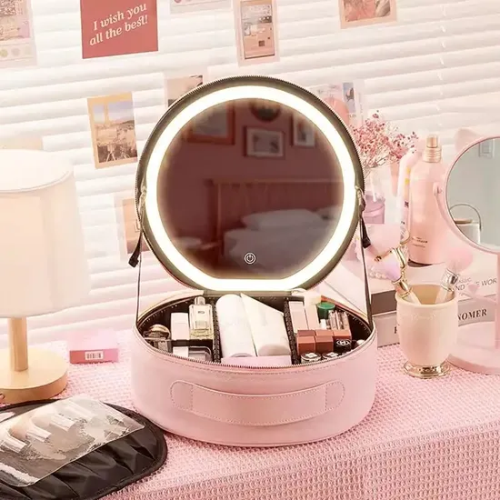 Custom Round LED Mirror Cosmetic Case product view 2