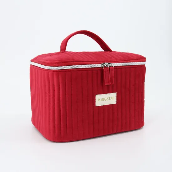 Custom red velvet cosmetic bag product view 2