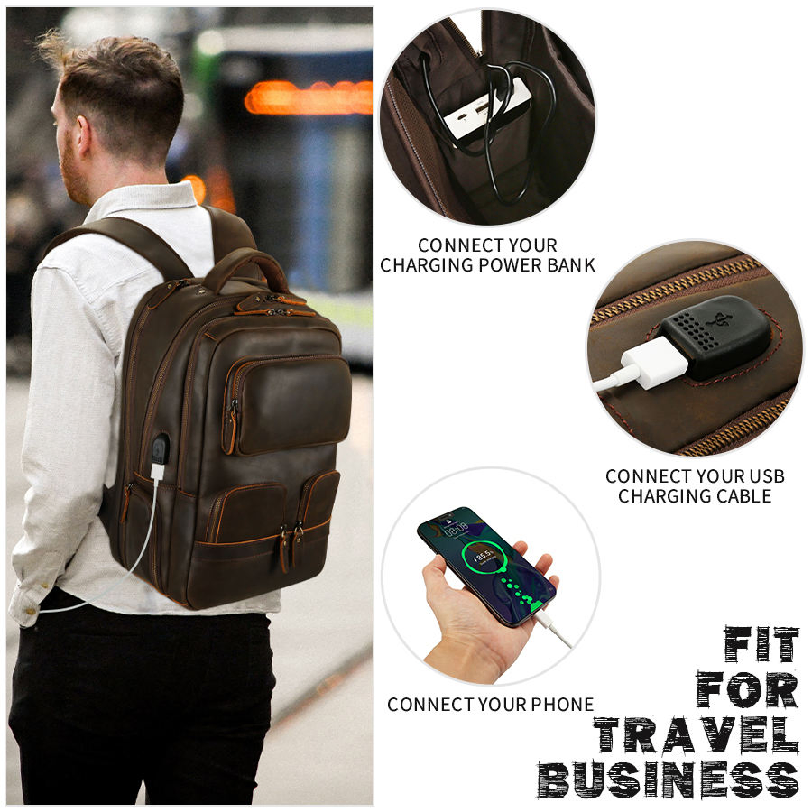 Custom Crazy Horse Leather Backpack view 6