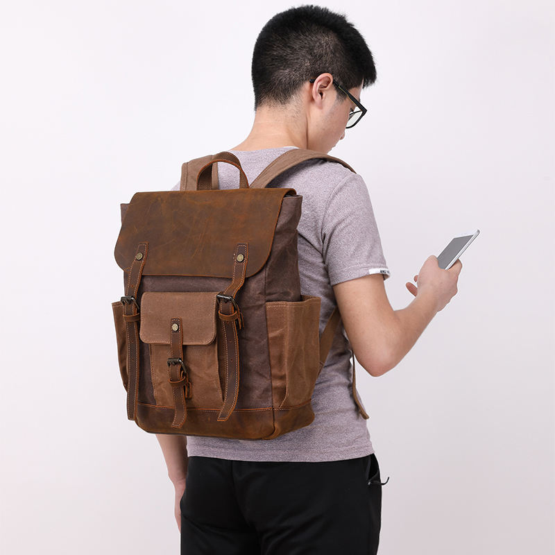 Custom Waxed Canvas Laptop Rucksack view 3