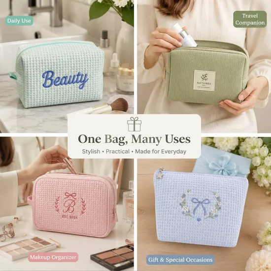 Custom waffle cosmetic pouch product view 6