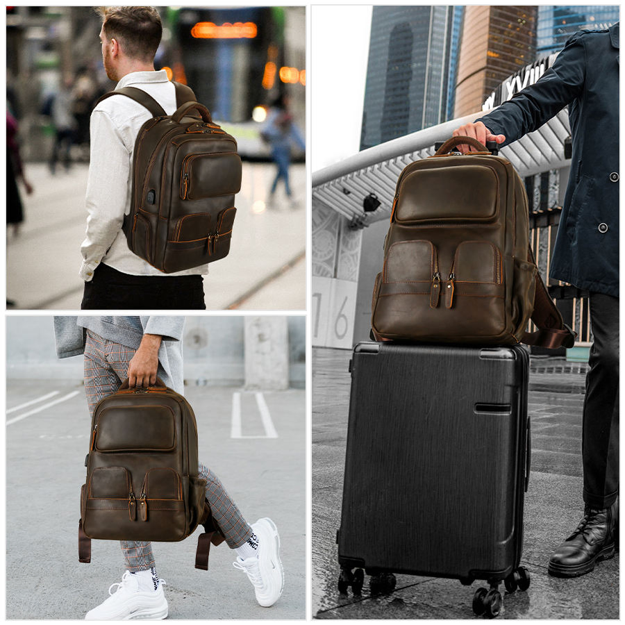 Custom Crazy Horse Leather Backpack view 2