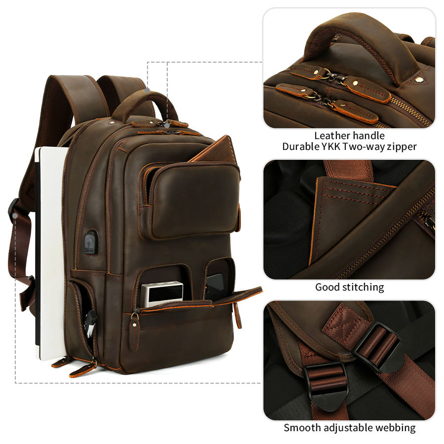 Custom Crazy Horse Leather Backpack view 3