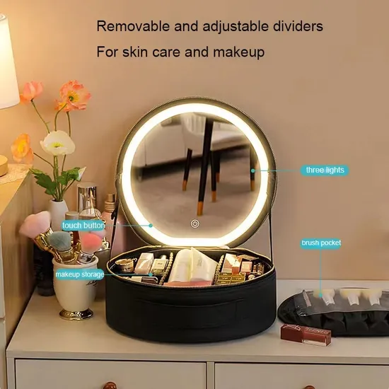 Custom Round LED Mirror Cosmetic Case product view 5