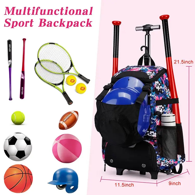 Custom Large Baseball Bat Roller Bag view 3