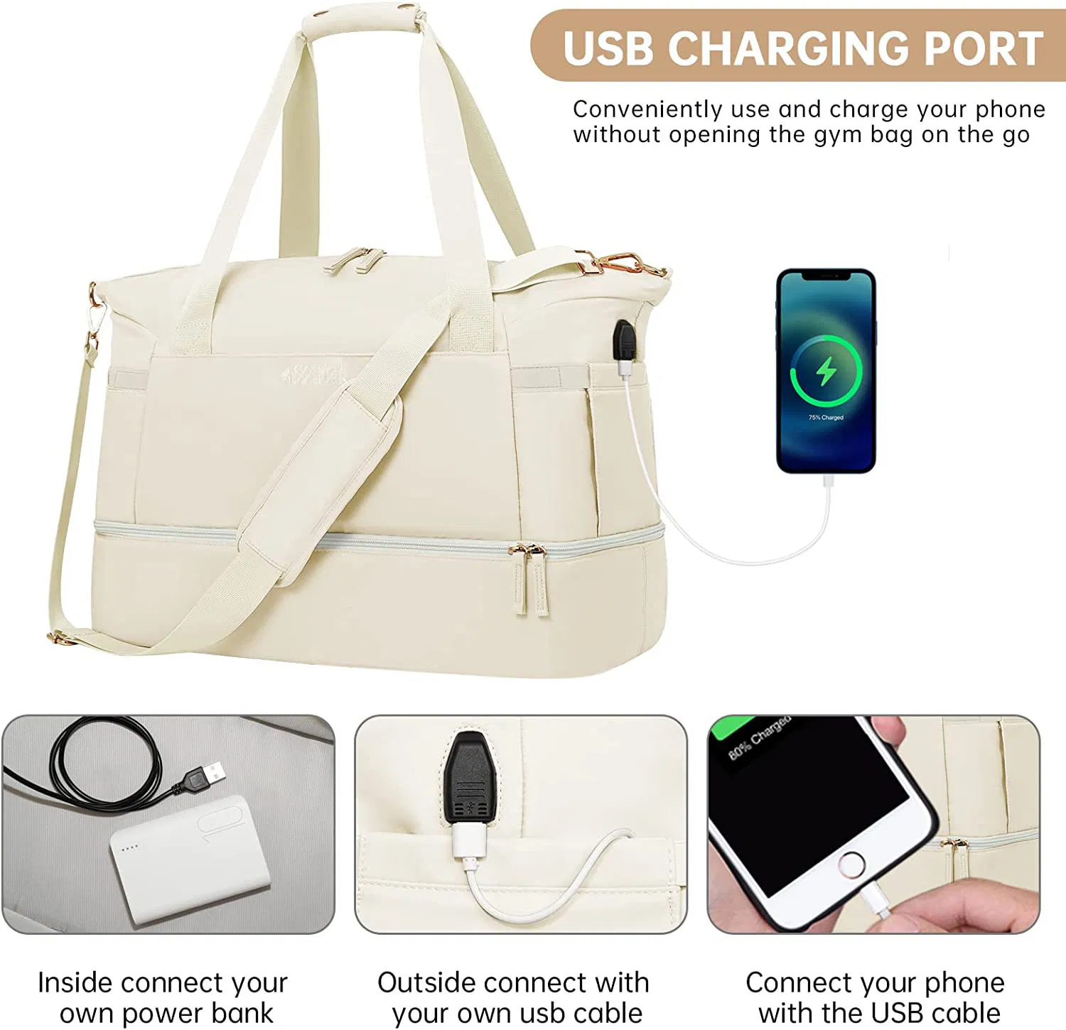 Custom USB Charging Travel Gym Bag view 6
