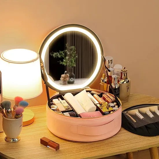 CR169 Custom Round LED Mirror Cosmetic Case