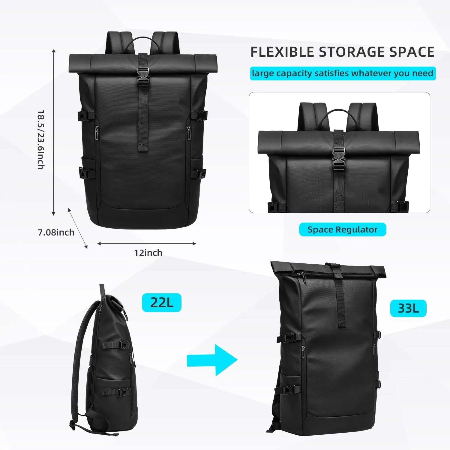 Custom Roll-Top Laptop Backpack view 2