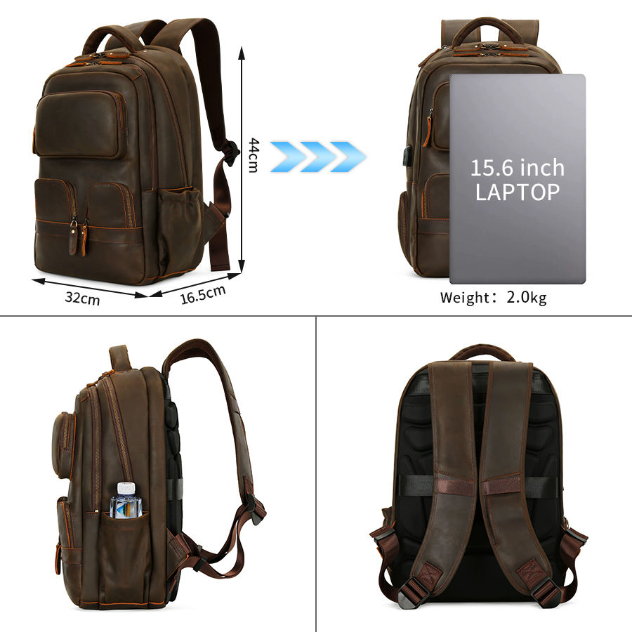 Custom Crazy Horse Leather Backpack view 5