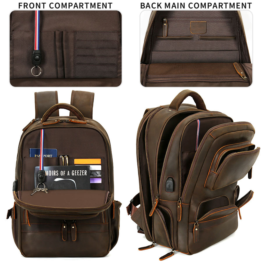 Custom Crazy Horse Leather Backpack view 4