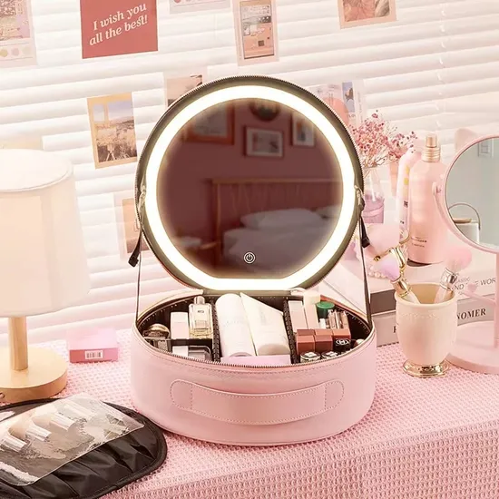 Custom Round LED Mirror Cosmetic Case product view 6